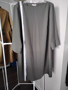 H&M Women Olive Green Boat Neck A Line Midi Dress 3/4 Sleeve With Split Details